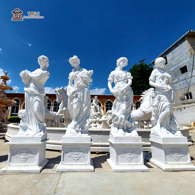 TREVI Life-Size Hand Carved Design European Style White Marble Four Season Goddess Statue for Outdoor Park Villa Application