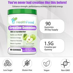 Green Apple Flavor Creatine Pre Workout Gummies Chewy Sugar Free Chewables Monohydrate Pre workout Energy Boosting - Product Image 3