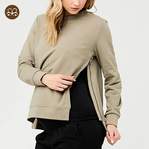 <span class=keywords><strong>Inverno</strong></span> maternità allattamento cerniera invisibile felpa morbida in pile donna nero pianura allattamento al seno maglione - Product Image 2