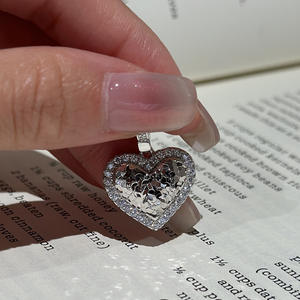 Colgante de Plata de Ley S925 con Diseño de Corazón de Hielo Triturado, Estilo Vintage Antiguo, Colgante Brillante en Forma de Corazón con Patrón Numérico, Dijes Elegantes - Product Image 2