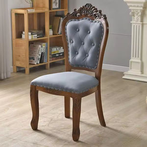 Chaise de salle à manger en bois massif sculpté, dossier en tissu, accoudoirs, design moderne, durable, stable, motif floral américain pour appartement, villa - Product Image 6