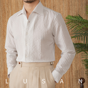<span class=keywords><strong>Chemise</strong></span> décontractée d'été à manches longues pour hommes 100% <span class=keywords><strong>coton</strong></span> sergé respirant bulle <span class=keywords><strong>gaze</strong></span> légère luxe un col anti-boulochage caractéristique - Product Image 2