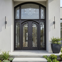Porte d'entrée principale en fer forgé de luxe NFRC, double, sur mesure