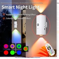 Applique murale LED intelligente à détecteur de mouvement PIR, RGB, intensité variable, magnétique, sans fil, rechargeable, veilleuse pour couloir, escalier, hall