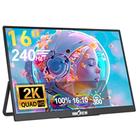Monitor Gaming Portabel 2K 16 Inci 240Hz QHD IPS Layar Matte FreeSync 180 Penyangga Dapat Disesuaikan untuk Laptop Switch PS5
