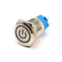 Interrupteur à bouton-poussoir momentané LED POWER ICON avec câble de carte mère d'ordinateur de 50 cm, 19 mm, 12 V, bleu, pression sur 3 A, CQC, CCC 250 VAC