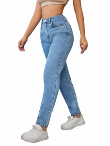 Jeans de Cintura Alta y Pierna Recta para Mujer, Pantalones de Mezclilla con Efecto Deslavado, Corte Regular, Estilo Urbano Chic, para Primavera - Product Image 1