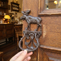 Poignée de porte et poignée de tirage en fonte antique en forme de mouflon - Style européen rustique décoratif pour portail de jardin, porte de grange, cabane et décoration intérieure