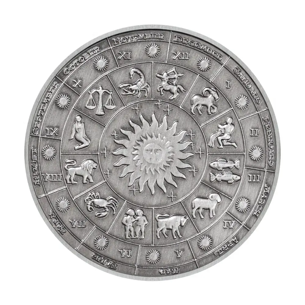 12 별자리 전갈 자리 행운의 동전 고대 실버 도금 기념 동전 가정 장식 컬렉션