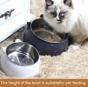 Cuencos de comida de agua para mascotas de plástico de gatito de dibujos animados de alta calidad Cuenco de gato inclinable de Metal de acero inoxidable - Product Image 5