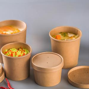 Seau à soupe jetable seau à bouillie en papier kraft bol en papier avec couvercle en stock gobelet en papier couvercle en plastique - Product Image 2