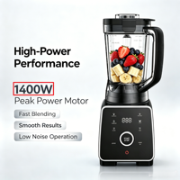 Mixeur Électrique Numérique Programmable Robuste 1400W, Capacité 2L, 3 Vitesses, Broyeur de Glace, 6 Lames, pour Smoothies et Jus, Usage Domestique