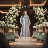 Robe de mariée ethnique longue en georgette perlée et pailletée faite à la main pour femme, grande taille, col montant, style kaftan abaya, longueur ras du sol