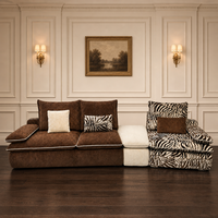 Ensemble de canapés en tissu tendance motif zèbre, fauteuil, ottoman crème, causeuse marron, mobilier de salon, fournisseurs professionnels