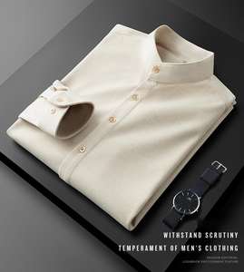 Camisa de franela informal para hombre, lana marrón, cálida, gruesa, cuello alto, Logo impreso, tela de sarga de algodón y poliéster antiarrugas - Product Image 6