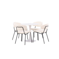 Ensemble de meubles de salle à manger modernes, table ronde blanche Tulip et chaises en tissu bouclé, pieds en métal noir
