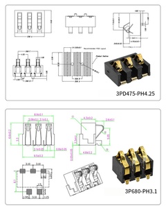 Connecteur <span class=keywords><strong>de</strong></span> batterie au lithium à pression latérale plaqué or, pas <span class=keywords><strong>de</strong></span> 2,5 mm, hauteur 6,4 mm, contact à ressort, 3, 4, 5, 6 broches, pour charge d'alimentation - Product Image 3