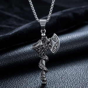 Dragon Axe Square Pearl Pendant Tibetan Silver & Gold Chain Necklace Men's Fashion Jewelry Daily Wear 3.0x60cm Geometric 240223 - Product Image 1