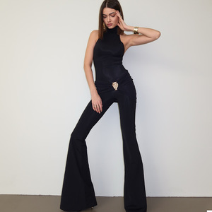 Combinaison Femme Col Montant Dos Nu Sans Manches Coupe Ajustée Taille Haute Respirante Tricotée Style Urbain Été 2025 - Product Image 4