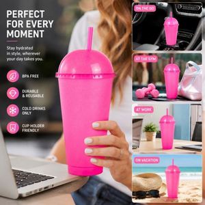 Custom Logo 12oz 24oz Glitter Dome Tumbler <b>with</b> Straw <b>Reusable</b> Plastic <b>Cup</b> for Cold Drinks Promotional Gift Tumbler - Product Image 6