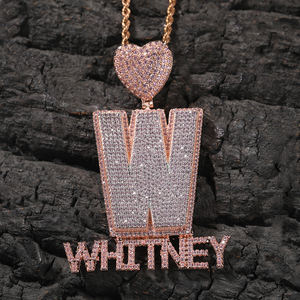 Одиночная буквенная подвеска, 2 ряда, мини-буквы, дизайнерское ожерелье с крючком в виде сердца, A-Z большой размер, подвеска с именем - Product Image 4