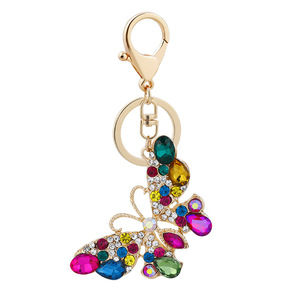 Fashion Metal Key Chain Insect Charm Rhinestone Butterfly Keychain for Purse Bag Accessories