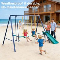 IUNNDS Rakon Ensemble de balançoires 3-en-1 robuste avec structure métallique pour jardin, 2 balançoires réglables, glissière pour tout-petits, école, extérieur