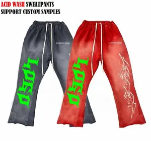 Baru kustom Logo bordir celana olahraga kualitas tinggi 100% katun celana keringat antik asam cuci melebar celana olahraga pria