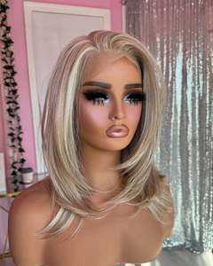 Perruque Bob Courte Blonde Pas Chère, Cheveux Humains Vierges Naturels, <span class=keywords><strong>Dentelle</strong></span> Transparente, Lisse, Couleur Blonde 613, Coupe Dégradée, Perruque Lace Front - Product Image 3
