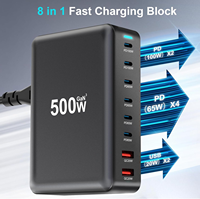Chargeur USB C 500W Charge Rapide GAN Bloc de Charge 8 Ports Station de Charge Hub Brique PD 100W Chargeur Ordinateur Portable, pour iPhone 16 Chargeur