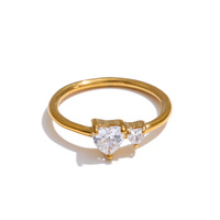 Bague empilable minimaliste JINYOU 916 taille 6789 en acier inoxydable plaqué or 18 carats avec double cœur en zircon cubique