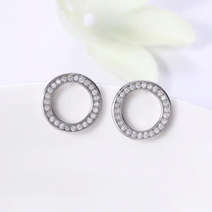 E1103 Orecchini a lobo in oro rosa con strass di cristallo rotondi incastonati, design geometrico classico per l'uso quotidiano da donna - Product Image 5