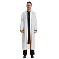 Jubba Thobe Saoudienne pour Hommes Musulmans, Abaya Islamique Noire Broderie Ouverte sur le Devant, Robe en Polyester, Caftan, Vêtements Ethniques, Vente en Gros