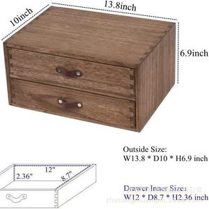 Wooden Double Drawer <b>Storage</b> <b>Box</b> Solid Wood Office Desk Organizer Rectangle Shape With Partitions For <b>Document</b> And - Product Image 5