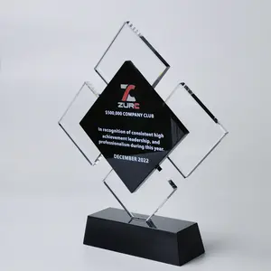 Cheap Wholesale Simple Square Blank Clear Black Design Crystal Glass Trophy Awards Custom Logo Crystal Trophy Award