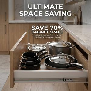 Ensemble de casseroles empilables professionnelles, modernes et durables, 3 pièces, 2,4 mm, gain de place, en céramique saine, antiadhésives, pour une cuisson saine - Product Image 3