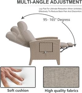 Tumbona Ergonómica para Exteriores ONKBOITE, Sillón <span class=keywords><strong>de</strong></span> Ratán con Respaldo Ajustable, Cojín Grueso, Soporte Continuo, Bordes Marrones, Color Almendra - Product Image 4