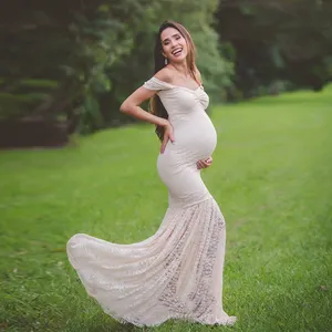 Lace Maternity Dresses For Photo Shoot Pregnant Women Baby Shower Dress Sweep Train Maxi Gown Pregnancy Dress Photography Props