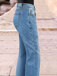 Jeans a <span class=keywords><strong>Vita</strong></span> Alta e Gamba Larga per Donna - Lavaggio Chiaro <span class=keywords><strong>con</strong></span> Coulisse Elastica <span class=keywords><strong>in</strong></span> <span class=keywords><strong>Vita</strong></span> <span class=keywords><strong>Pantaloni</strong></span> <span class=keywords><strong>in</strong></span> Denim Elasticizzato Vintage Casual Vestibilità Comoda - Product Image 3