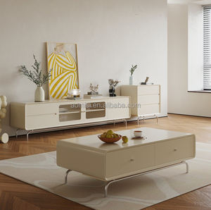 Mueble para TV AOMISI CASA, Mesa de Centro para Sala de Estar, Mesa de Centro de Madera con Gabinete, Mueble para TV y Mesa de Centro de Mármol Blanco - Product Image 4