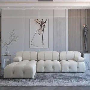 北欧现代公寓家具布扣设计沙发客厅沙发轻豪华真皮海绵沙发用于锁设计