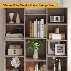 Bibliothèque en bois moderne <span class=keywords><strong>de</strong></span> 71,3''H, étagères <span class=keywords><strong>de</strong></span> <span class=keywords><strong>rangement</strong></span> multimédia pour la maison, le bureau et le salon - Product Image 3