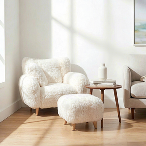 Poltrona Relax di Lusso in Stile Nordico con Struttura in Legno Massello e Morbida Lana di Pecora, con Poggiapiedi, Comoda per il <span class=keywords><strong>Soggiorno</strong></span> - Product Image 1