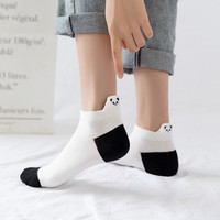 Chaussettes bateau mi-mollet pour hommes et femmes, nouvelle collection printemps-été, motif panda brodé, rayures noires et blanches