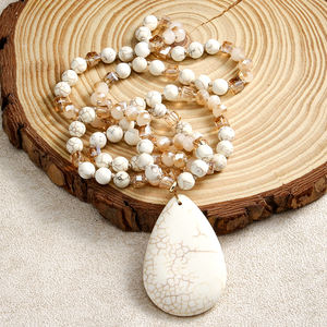 ファッショナブルなボヘミアンバケーションスタイルのターコイズジュエリー、8mm天然石ガラス結びネックレス、ターコイズドロップペンダント - Product Image 4