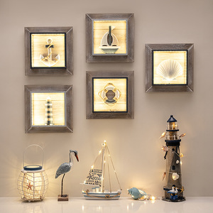 Mediterranean Style LED <b>Wall</b> Lamps Wood Frame 3D Picture Night <b>Light</b> Indoor Bedroom <b>Wall</b> Mounted <b>Switch</b> Control - Product Image 3