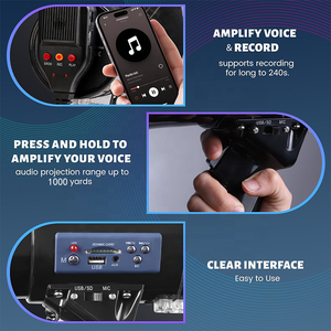 50W उच्च शक्ति रिचार्जेबल के लिए ER-66S यूएसबी पोर्टेबल मेगाफोन को अंतर्निहित सीरेन एलईडी लाइट रिकॉर्डिंग के साथ लाउडस्पीकर - Product Image 3