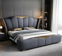 Lit double moderne de luxe italien, rembourré en cuir véritable de première qualité, pour chambre principale