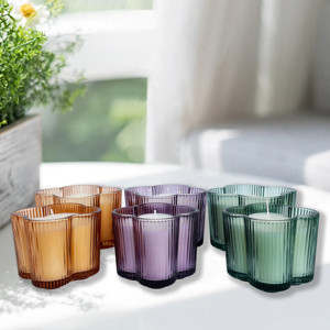 2025 <span class=keywords><strong>mejor</strong></span> precio forma de flor candelabros a rayas linternas tarro de cristal perfumado aromático hogar fragancia velas de Navidad - Product Image 5