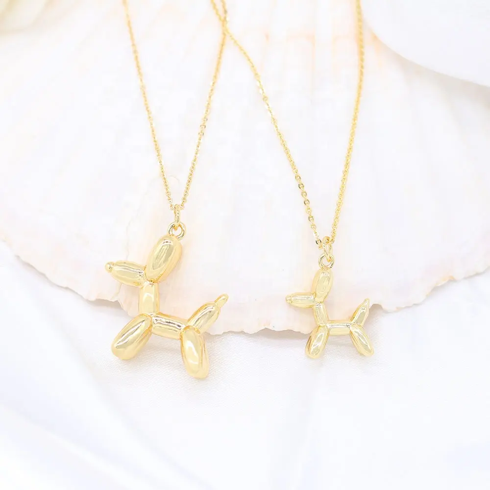 18 K Gold Cute Balloon Dog Puppy Necklace Animal Pet Necklace